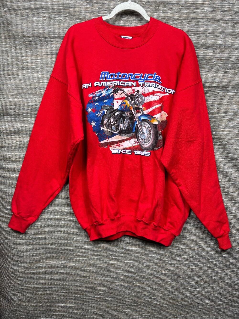 VTG Motorcycle Graphic Sweatshirt Mens Size XL Red American Tradition Heavyweigh